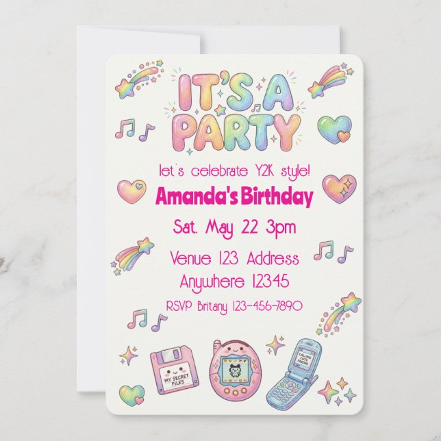 Digi-Cute Y2K Style Rainbow Colour Birthday Invitation (Front)