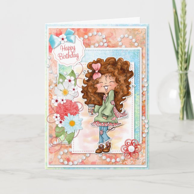 Digi Doodles Ginger Peach Birthday Card (Front)