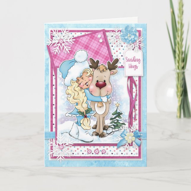 Digi Doodles Sending Reindeer Hugs Greeting Card (Front)