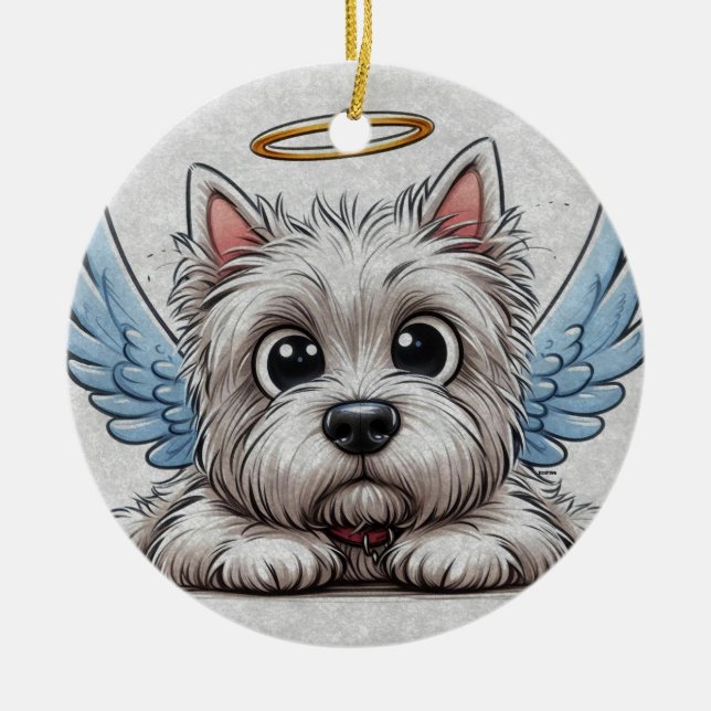 DigiPups West Highland Terrier Dog Beach Scene Ceramic Ornament (Front)