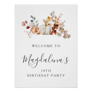 DIGITAL 19th Birthday Pumpkin Flower Welcome Poster