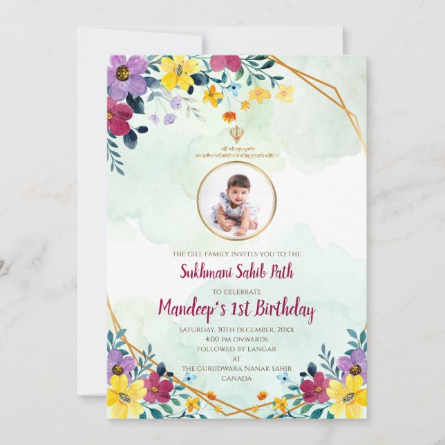 Digital 1st Birthday Sukhmani Sahib path invite (Front)