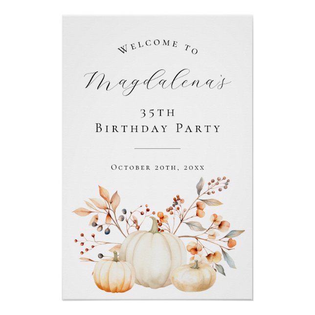 DIGITAL 35th Birthday Pumpkin Fall Leaves Welcome Poster (Front)