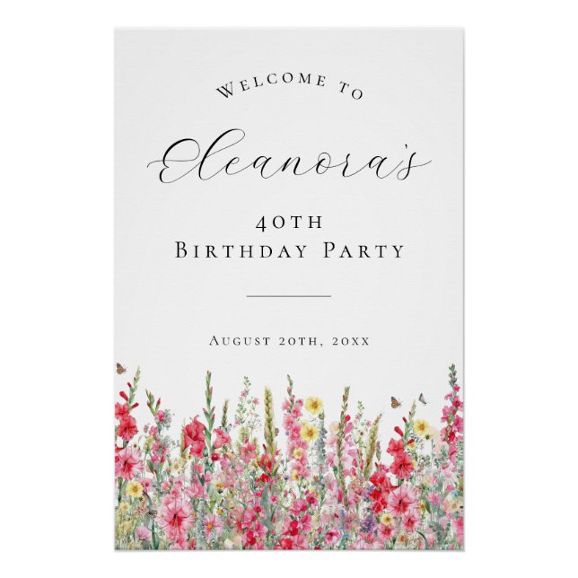 DIGITAL 40th Birthday August Birth Flower Welcome Poster (Front)