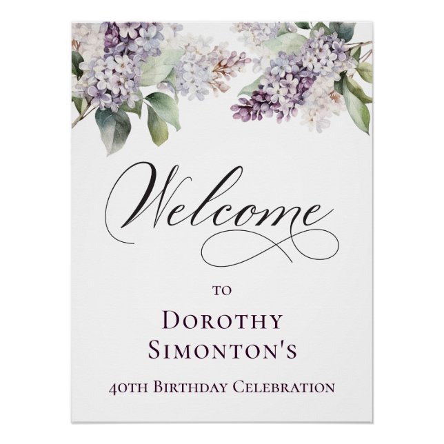 Digital 40th Birthday Purple Lilac Flower Poster (Front)