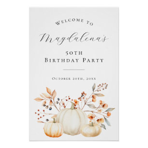DIGITAL 50th Birthday Pumpkin Fall Leaves Welcome Poster