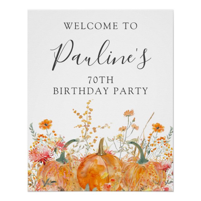 DIGITAL 70th Birthday Pumpkin Wildflower Welcome Poster (Front)