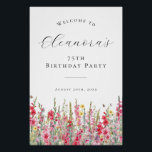 DIGITAL 75th Birthday August Birth Flower Welcome Poster<br><div class="desc">Elegant summer watercolor pink gladiolus flowers create a beautiful floral border at the bottom of this birthday party welcome tabletop pedestal sign. Gladiolus flowers are the July birth flower that signify strength and love. A trendy font combination gives it a modern aesthetic. All of the text is editable.</div>