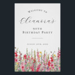 DIGITAL 90th Birthday August Birth Flower Welcome Poster<br><div class="desc">Elegant summer watercolor pink gladiolus flowers create a beautiful floral border at the bottom of this birthday party welcome tabletop pedestal sign. Gladiolus flowers are the July birth flower that signify strength and love. A trendy font combination gives it a modern aesthetic. All of the text is editable.</div>