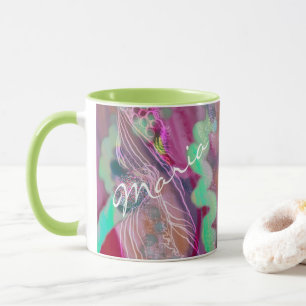 Digital Abstract art mug Trendy pink mint green