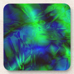 Digital Art Blue and Green Abstract Pattern Coaster