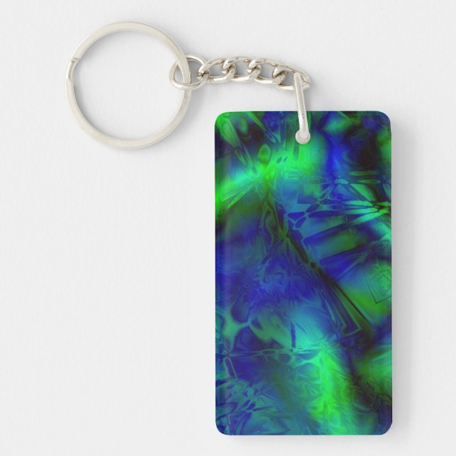 Digital Art Blue and Green Abstract Pattern Key Ring (Front)