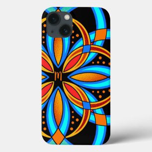 digital art blue orange mandala monogrammed iPhone 13 case