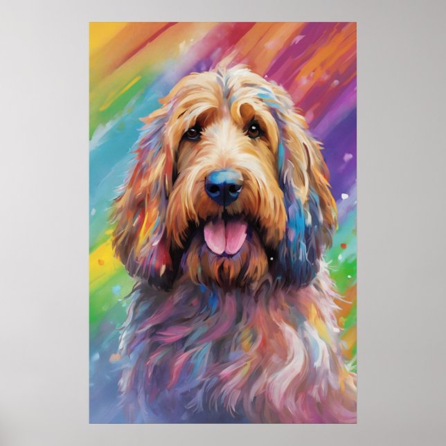 Digital Art Dog Portrait, Cute Dog Otterhound Poster (Front)