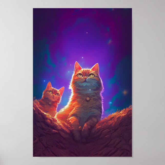 Digital Art for Cat Lovers, Starry Night Cat Poster (Front)