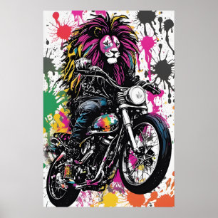 Digital Art for Sale, Goth Lion Bikers Digital Art Poster