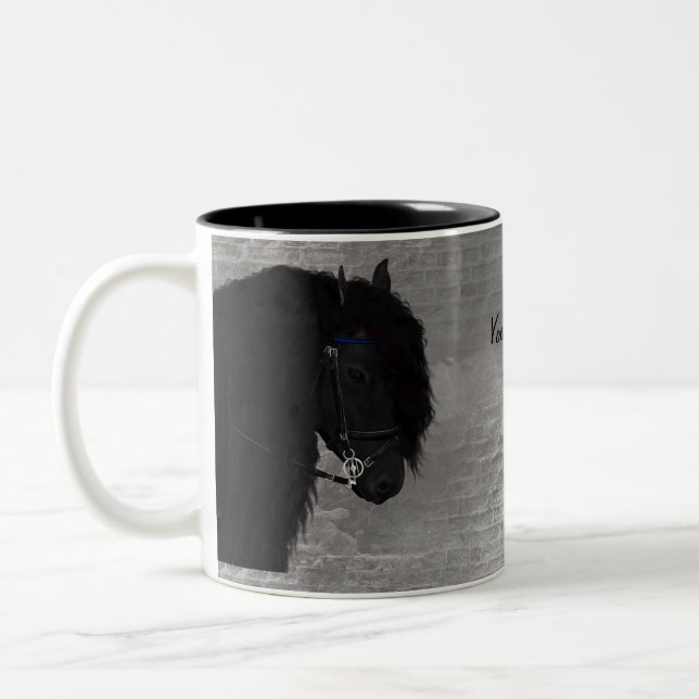 Digital Art Friesian Horse Two-Tone Coffee Mug (Left)