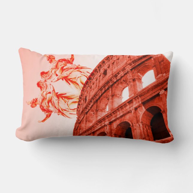 Digital art of Colosseum and statues / sculptures Lumbar Cushion (Front)