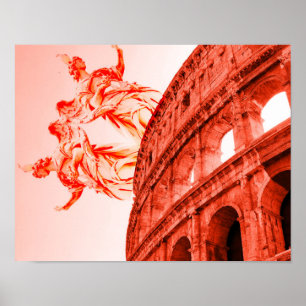 Digital art of Colosseum and statues / sculptures Poster