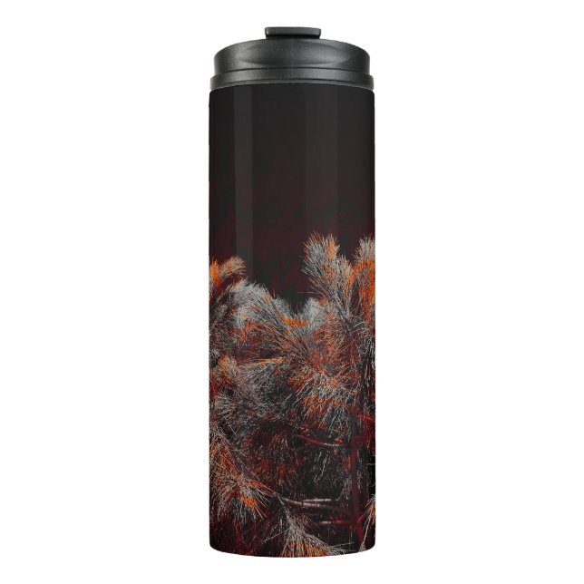 Digital art of pine tree with orange colour spots thermal tumbler (Front)