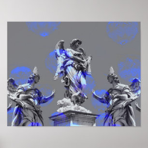 Digital art of sculptures blue colour brush poster
