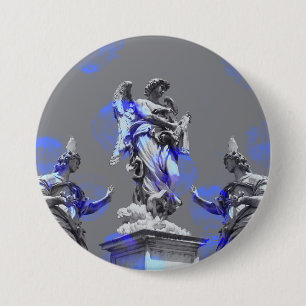 Digital art of sculptures blue colour brush stroke 7.5 cm round badge