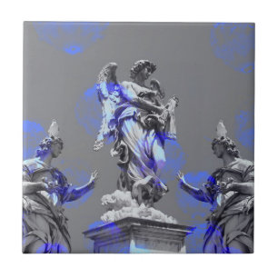Digital art of sculptures blue colour brush stroke ceramic tile
