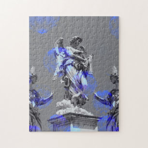 Digital art of sculptures blue colour brush stroke jigsaw puzzle