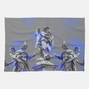 Digital art of sculptures blue colour brush stroke tea towel