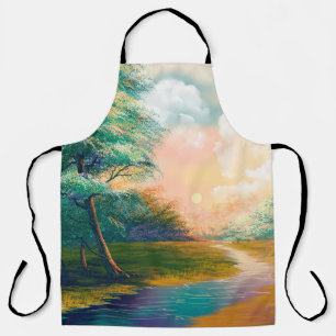 Digital art painting landscape, river in the sprin apron