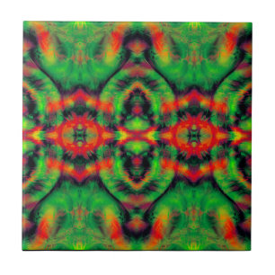 Digital Art Red Yellow Green Abstract Pattern Ceramic Tile