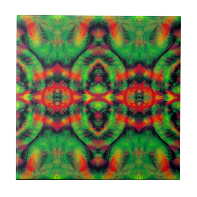 Digital Art Red Yellow Green Abstract Pattern Ceramic Tile (Front)