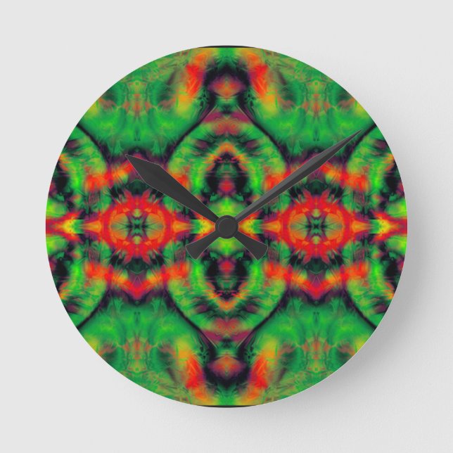 Digital Art Red Yellow Green Abstract Pattern Round Clock (Front)