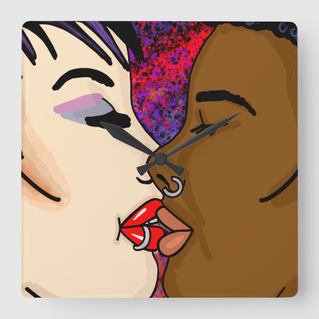 Digital Art | Romantic Kiss   Square Wall Clock (Front)