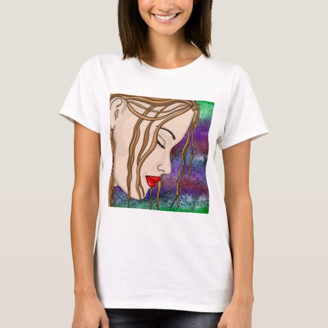 Digital Art | Sad Lady Deep in Thought | Artsy T-Shirt (Front)