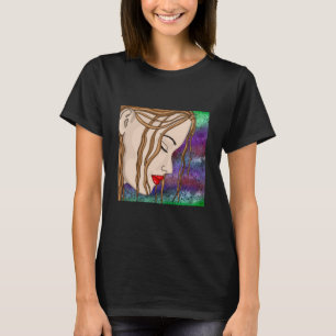 Digital Art Sad Lady Deep in Thought Artsy T-Shirt