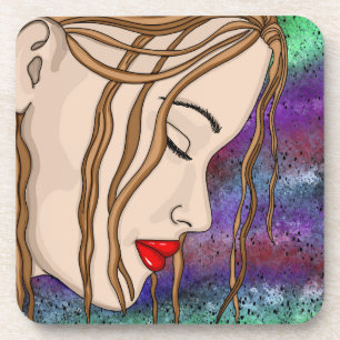 Digital Art Sad Lady Deep in Thought Coaster