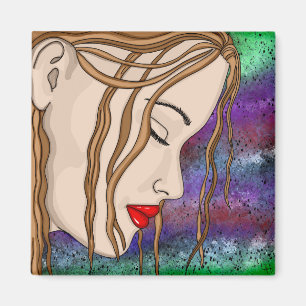Digital Art Sad Lady Deep in Thought Magnet