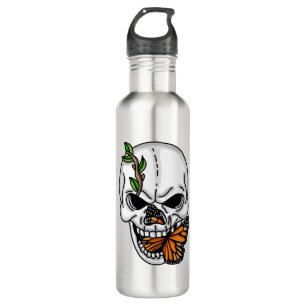Digital Art Skull and Monarch Butterfly 710 Ml Water Bottle