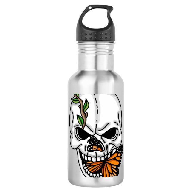 Digital Art Skull and Monarch Butterfly  710 Ml Water Bottle (Front)