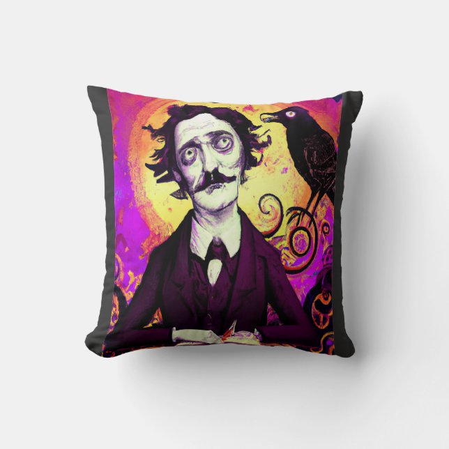 Digital Art Vintage Edgar Allan Poe Raven   Cushion (Front)