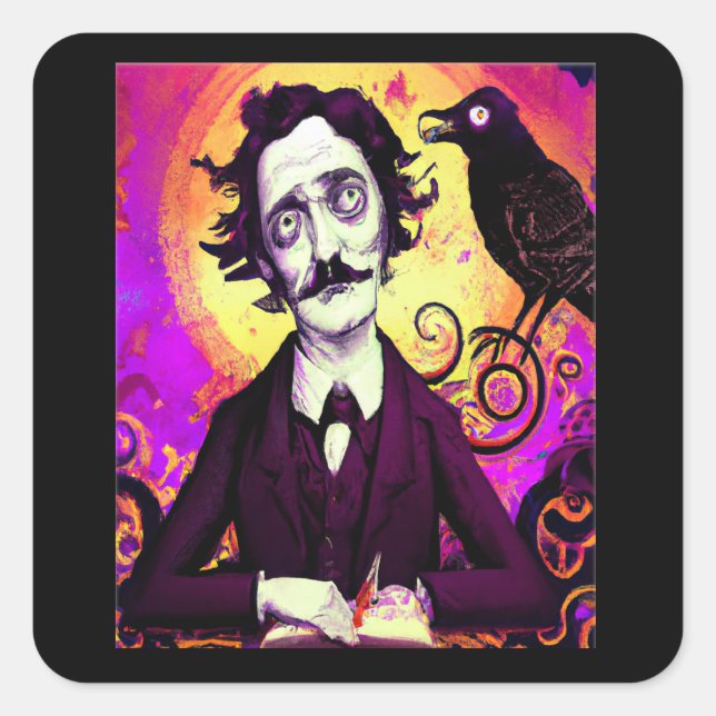 Digital Art Vintage Edgar Allan Poe Raven Square Sticker (Front)