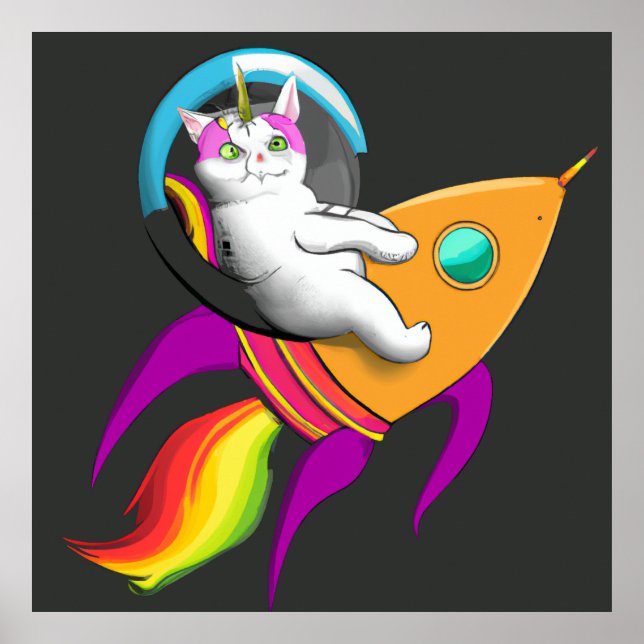 Digital Art | Wall Art | Astro Kitty Unicorn Space (Front)