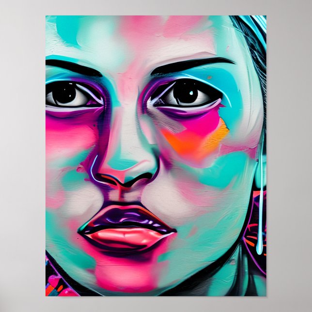 Digital Art Women's Face  AI Generated Lady's Face Poster (Front)