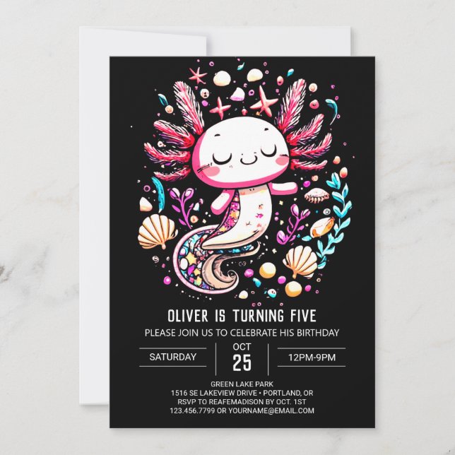 Digital Axolotl Ocean Birthday Celebration Invitation (Front)