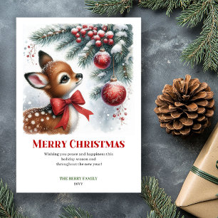 Digital Baby Deer Snowy Forest Watercolor Christma Holiday Card