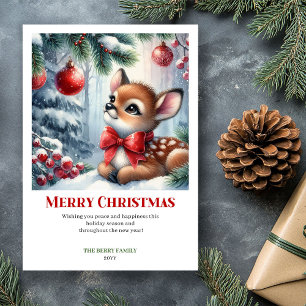 Digital Baby Fawn Winter Scene Watercolor Christma Holiday Card