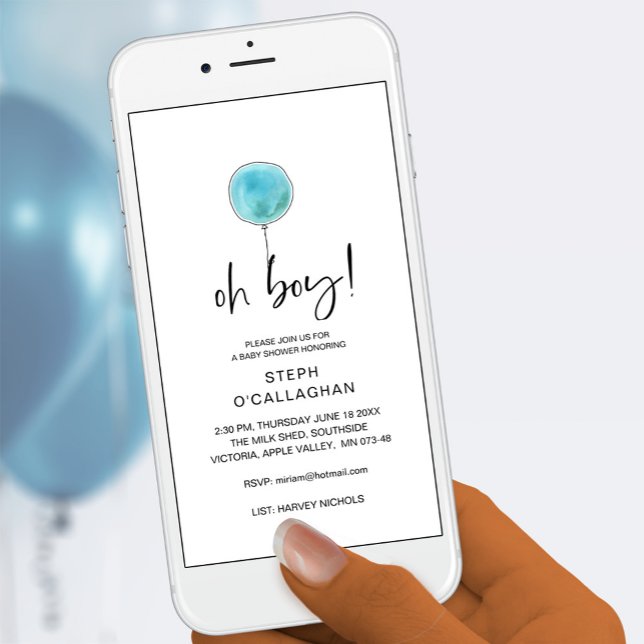 Digital Baby Shower Blue Balloon Cellphone eVite Announcement (Creator Uploaded)