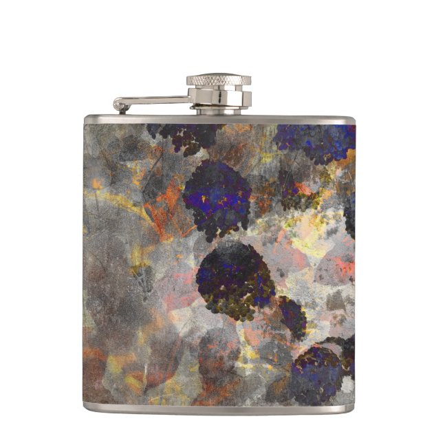 Digital background art of floral / flower pattern hip flask (Front)