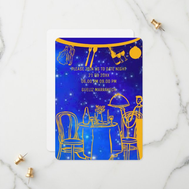 Digital Birthday Dinner Invitation Template, Black (Front/Back In Situ)